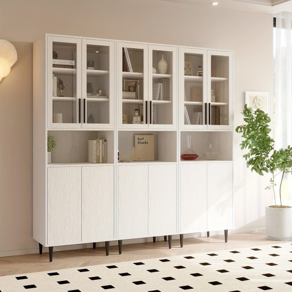 71" Storage Cabinet with Drawers, 6-Tier Bookshelf with Doors and Shelves, Large Display Cabinet Set for Home, Office (Black/White)