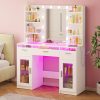 product-fancy-f429f52d-68c5-4ada-9a23-287ae3ece500 TOMNK Large Dressing Table with LED Mirror, Makeup Vanity, 3 Drawers, 4 Shelves, Ample Storage Space, Suitable for Bedrooms And Bathrooms, in White