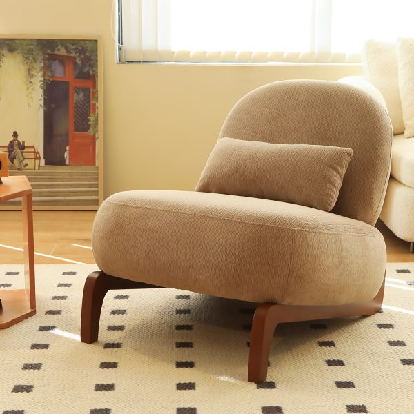 product-fancy-f43b731b-b59e-41c4-a483-c98354895083 Cute Accent Chair with Solid Wood Legs, Velvet Living Room Chair with Soft Cushion, Cozy Bedroom Chair, Comfy Armless Reading Chair for Apartment, Waiting Room, Balcony