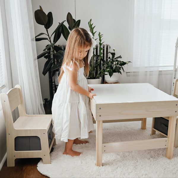product-fancy-f46d9d23-59ec-4598-8a6e-1f389c0ce9ad 3-In-1 Table And Chair Set, Kids Table And Chairs Ages 3-7 with Versatile Tabletop And Storage Drawer, Kids Sensory Table for Home, Nursery And Playroom. Premium Gift for Boys And Girls