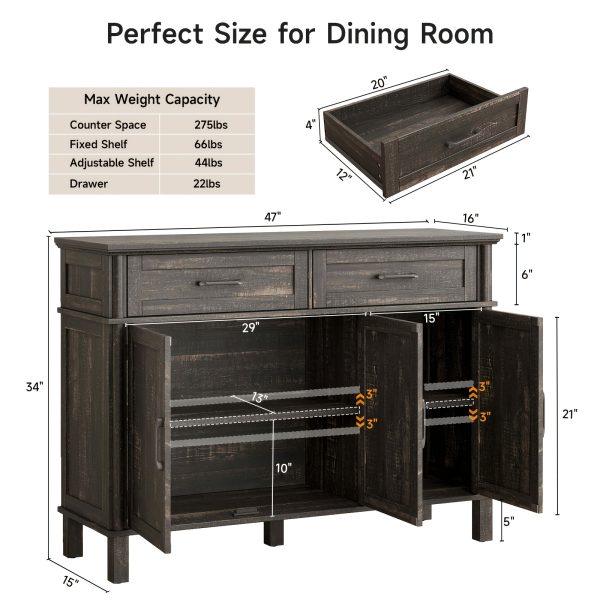 product-fancy-f4764e02-904a-4e01-9d4d-ba416346e6d4 Farmhouse 48 Inch Buffet Cabinet with Storage, 48 Inch Sideboard with 2 Drawers And 3 Doors - Wood Coffee Bar Cabinet with Adjustable Shelves for Kitchen, Dining Room, Living Room
