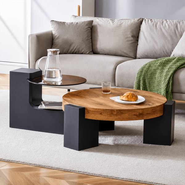 product-fancy-f4d17cc5-880e-4f14-8847-1c4a4b841ddd MUUOKY Modern Round Nesting Coffee Table with Faux Marble Top & Glass Side Table - 24” Center Table Suitable for Living Room, 2-Tier Space-Saving, Easy Assembly, Luxury Apartment Furniture, Engineered Wood Base for Small Homes