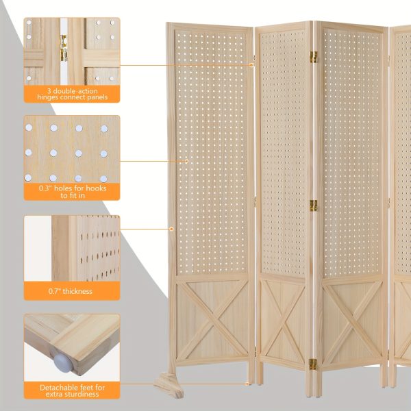 Bonnlo & MDF Freestanding Pegboard Room Divider - Folding Privacy Screen with Wood Panel Partition, Lightweight Space Separator Suitable for, Office, Events, Retail Display