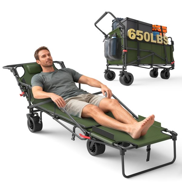 [Heavy Duty Folding Wagon] LEVELEVE Heavy Duty Folding Wagon-2-in-1 Collapsible Cart 400lb, 650lb Capacity All-Terrain Wheels W/Brakes And ASide Pockets