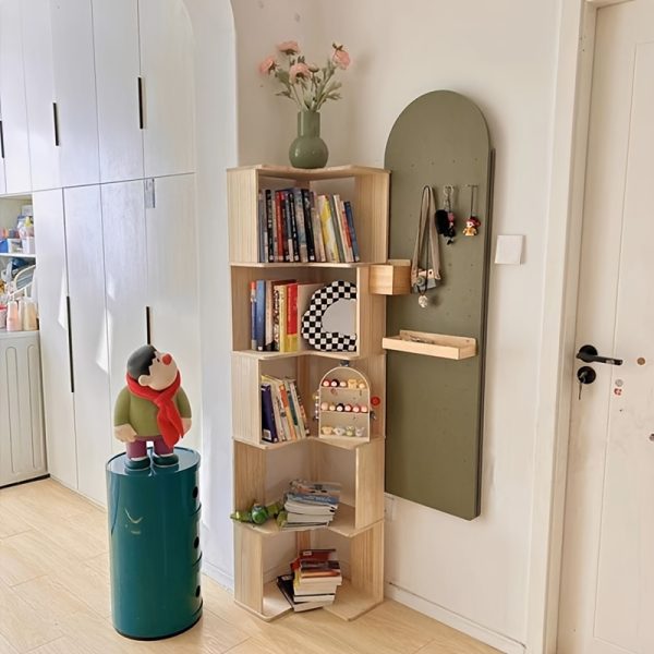 product-fancy-f523a641-925c-4480-9178-bd66445f380d Full Solid Wood Corner Bookshelf, No Paint No Formaldehyde, Space-Saving Storage Shelf, 3/4/5 Tier Rustic Corner Bookcase, Stable Standing Bookcase for Bedroom Living Room Home Decor, Easy Assembly