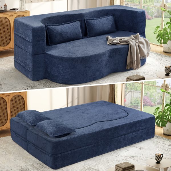 product-fancy-f53e74df-88f7-4f0b-87a5-f140223ee646 Convertible Folding Sofa Bed, 78" Full Size Floor Sleeper Couch, Faux Rabbit Fur Full Foam Futon Loveseat for Living Room Bedroom, No Assembly Required