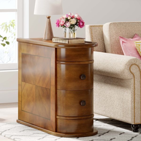 product-fancy-f551ab09-3baf-49b7-8395-c09a9c57c30a Compact 2-Drawer Wood End Table - Fully Assembled, Sturdy Finished Back Design with Spacious Storage, Ideal for Small Spaces And Chairside Use with Mid-Century Modern Style And Durable Hardwood Material