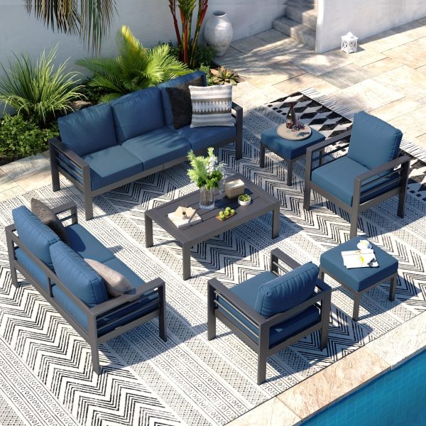 product-fancy-f5539f16-e033-4d8b-b088-13df83cb5117 YODOLLA Aluminum Outdoor Furniture Collection, Contemporary Patio Set Including Coffee Table, 7pcs Conversation Set with Cushions for Balcony, Porch, And Lawn