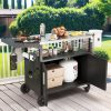 JY QAQA Grill Cart With Storage, Outdoor Bar Cart Rolling BBQ Movable Pizza Oven Table Stand With Foldable Stainless Steel Top & Storage Cabinet, Black