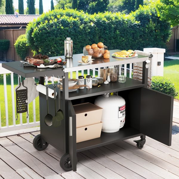 product-fancy-f57a44c5-e69b-4843-964d-5c2ce3274d23 JY QAQA Grill Cart With Storage, Outdoor Bar Cart Rolling BBQ Movable Pizza Oven Table Stand With Foldable Stainless Steel Top & Storage Cabinet, Black
