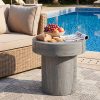 Modern Sculptural Mgo Outdoor Side Table, Grey Faux Wood And Stone Cylinder Nesting Table Set, Weather-Proof Concrete Garden Stool for Patio Living Room