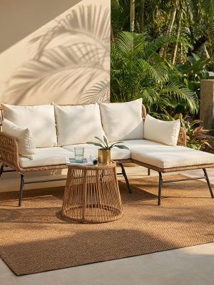 Bezseller 3pcs Outdoor Patio Rattan Furniture Set, L-Shaped Conversation Set with Coffee Table for Backyard, Balcony, Garden, Porch, Patio