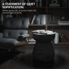 Modern Concrete Side Table, 14" Round Checkerboard End Table for Living Room, Industrial Grey Coffee Table & Magazine Stand, Heavy-Duty MGO Accent Table for Bedroom, Minimalist Garden Stool & Plant Stand (Grey/Brown)