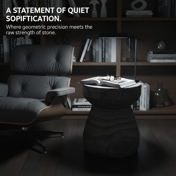 Modern Concrete Side Table, 14" Round Checkerboard End Table for Living Room, Industrial Grey Coffee Table & Magazine Stand, Heavy-Duty MGO Accent Table for Bedroom, Minimalist Garden Stool & Plant Stand (Grey/Brown)