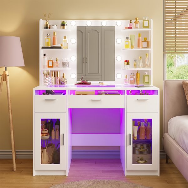 product-fancy-f58ee6b8-86dd-423b-9683-e6ba78a25966 TOMNK Large Dressing Table with LED Mirror, Makeup Vanity, 3 Drawers, 4 Shelves, Ample Storage Space, Suitable for Bedrooms And Bathrooms, in White