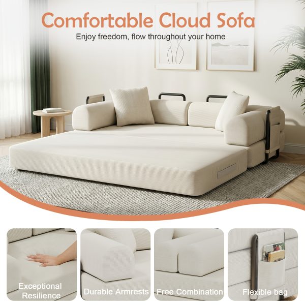 78-inch Modern Corduroy Sofa Bed with High-Density Foam - Convertible Sleeper Suitable for Guest Room, Home Office, Dorm, Space-Saving Folding Bed, Assembly, Corduroy Upholstery for Small Apartments & Multifunctional Furniture