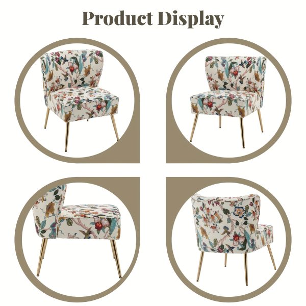 product-fancy-f5da5f7a-6173-448f-849a-2c25c297ee82 Armless Accent Chair with Golden Metal Legs, Modern Comfy Tufted Living Room Chair, Velvet Upholstered Floral Side Chair, Mid Century Slipper Chair for Bedroom, Flower Print