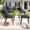 product-fancy-f5e02f83-92a5-4d50-b89a-72281d64676a 5pcs Patio Furniture Set, All-Weather Wicker Sofa with Ottomans and Glass Table, Outdoor Conversation Set, Waterproof Cushions, Easy Assembly