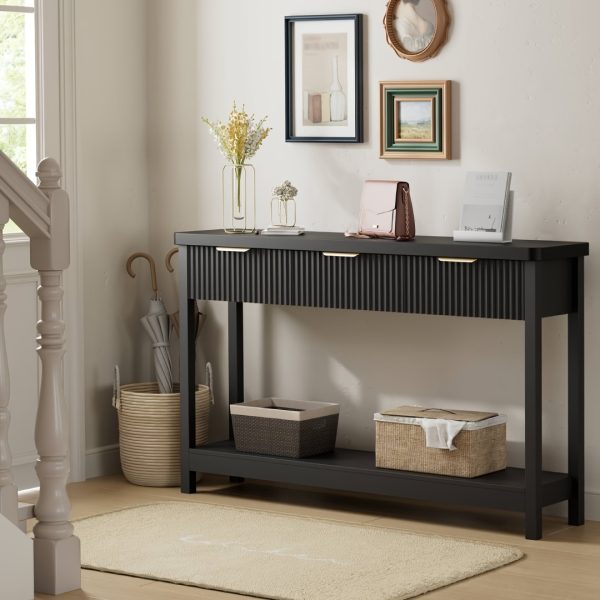 product-fancy-f5f4c1cc-8944-4c18-9650-4a1f962d8c89 51 IN Fluted Console Table with 3 Drawers, Modern Entryway Table with Metal Handles, Sturdy Solid Wood Design, Hallway Table with Storage, for Living Room And Hallway