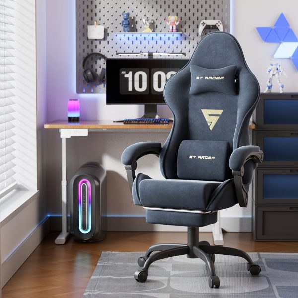 product-fancy-f62302cf-387e-4f3f-b8b3-5c49c88f9125 Velvet Fabric Ergonomic Gaming Chair with Footrest And Massage, Reclining Computer Gamer Chair for Adult And Teens, Racing Style PC Home Office Video Game Chair