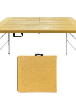 4FT Yellow Folding Table, Portable Table with Handle, Sturdy Steel Legs for Heavy-Duty Use, Ideal for Parties, Dining, Weddings, Events, Picnics, Indoor And Outdoor Activities, Camping