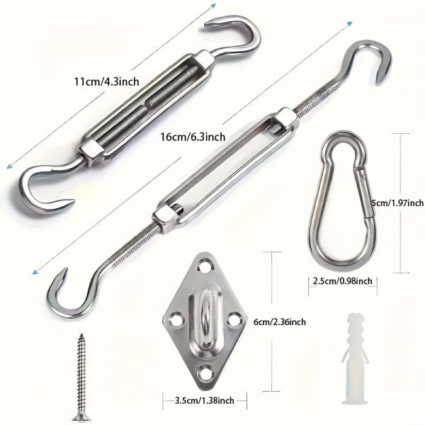 44pcs Sun Shade Sail Hardware, 304 Stainless Steel Material, Heavy Duty Sun Shade Sail Stainless Steel Hardware Kit, Suitable for Courtyard Garden Awning Hanging Installation