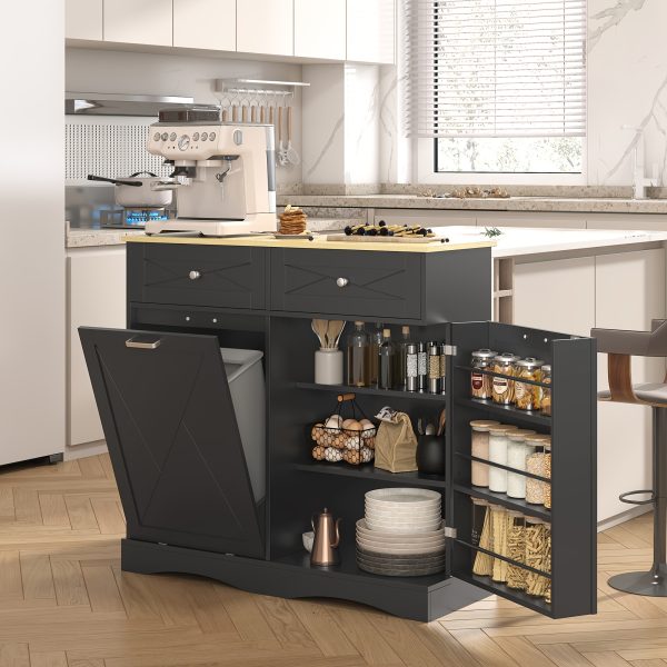 Wood Kitchen Pantry Island with Tilt-Out Trash Cabinet & Laundry Hamper - Adjustable Shelf Suitable for for, Suitable for Small Spaces, Hidden with Drawers, Tilt-Out Basket System, Space-Saving