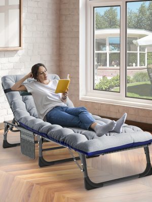 [Portable Folding Bed] Mophoto Sleeping Cots For Adults, 5-Position Folding Chaise Lounge Chairs Outdoor, Portable Folding Bed Cot Lounge Chair For Beach Lawn Camping Pool Sun Tanning