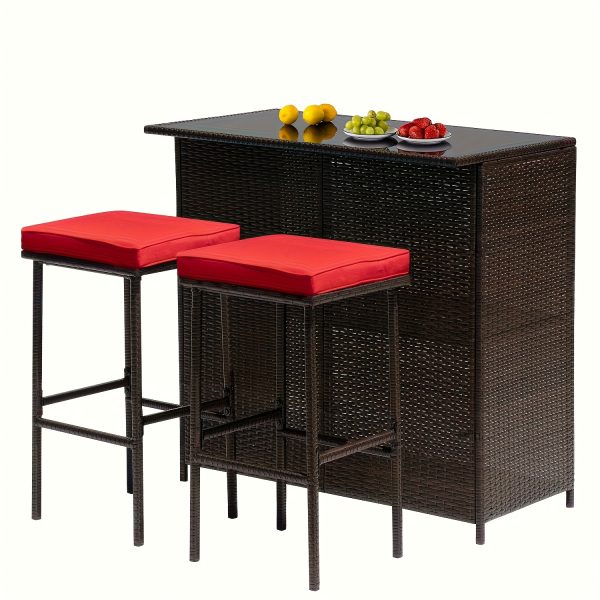 product-fancy-f6c84fa0-dc2c-4d39-a54b-d976d037660f Rattan Bar Set 3pcs Wicker Bistro Set Sturdy Frame Bar Height Table with Glass Table Top Storage Shelves 2 Bar Stools for Patio Poolside Porch Outdoor Indoor, Outdoor Bar Set, Patio Table And Chair Set, Outdoor Furniture, Patio Bar Set with Table, Outdoor Dining, Poolside Seating, Wicker Furniture, Rustic Bar, Patio Furniture Outdoor, Outdoor Bar Table And Chair, Outdoor Table And Chair Set, Outdoor High Top Table And Chair, Outdoor Dining Set, Patio Set Outdoor, Outdoor Patio Bar