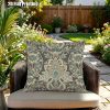 product-fancy-f6d6ce04-732d-4270-ace1-d3d9b2c4f505 2D Flat, Terrace Cushion Cover, 1pc 18X18 Inches Square Pillow Cover, A Dark Gray Background Features an Intricate, Symmetrical Pattern with Teal, Cream, And Golden Floral Motifs, Including Large Central Blooms, Leaves, And Scrollwork