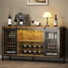 Wine Cabinet for Apartment Dormitory A 55-inch-long, 32-inch-high Farmhouse-style Bar Cabinet Featuring A Wine Rack, Glass Rack, And Storage Space On Both Sides; Finished In A Brown, Natural Wood Tone; Perfect for Use As A Sideboard In The Living