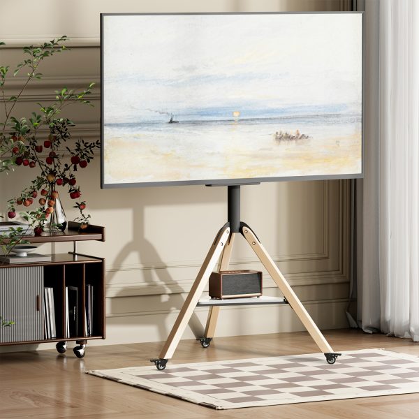 product-fancy-f70dbcbd-8d69-4b33-b931-0cd1ff3a200a AESOME Universal Swivel Tripod Easel TV Stand for 40-75 Inch LED LCD Screen Height Adjustable Studio TV Display Stand with Sintered Stone Shelf for Bedroom, Living Room Max Load 88lbs, 600*400mm