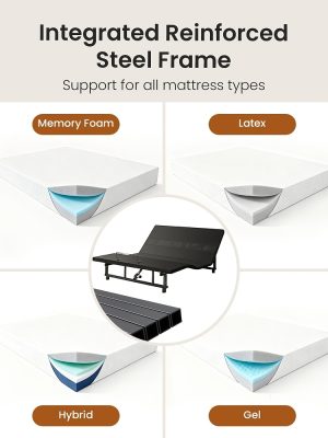 Adjustable Bed Base Frame, Head & Foot Incline, Zero Gravity, Universal Mattress Compatibility, Easy Assembly, Noise-Free Adjustable Bed Frame for Home Bedroom, Tool-Free Assembly