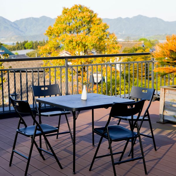 5pcs Card Table And Chairs, Portable And Foldable, 34-inch Plastic Folding Dining Table with Chairs Set Of 4 for Outdoor, Parties, Events, Picnic, Camping, And Game, Black