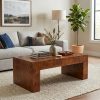 product-fancy-f77896e2-a29d-44e8-9642-44af64eb25d7 Modern Burl Wood Finish Coffee Table Suitable for Living Spaces, Minimalist Rectangular Center Table with Brushed Block Legs & Density Board Top, Sturdy /Outdoor Furniture for, Balcony, Entryway - Assembly