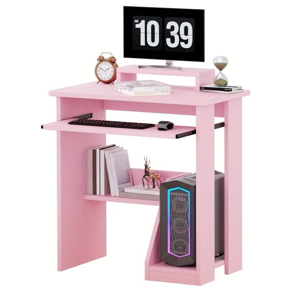 product-fancy-f7899735-8e00-49c8-b7e0-6c17a6298f29 30" Pink Corner Computer Desk with Drawers - Space-Saving Design, Monitor Stand & Keyboard Tray, Ideal for Home Office or Bedroom, Sturdy Hardwood Construction