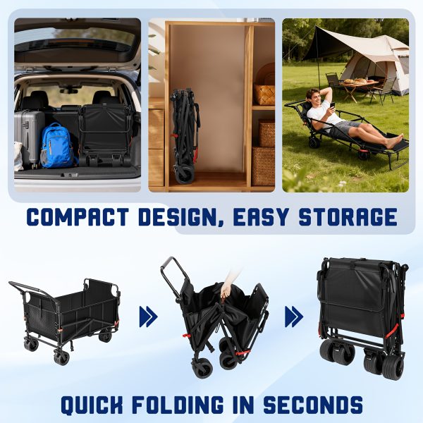 [Heavy Duty Folding Wagon] LEVELEVE Heavy Duty Folding Wagon-2-in-1 Collapsible Cart 400lb, 650lb Capacity All-Terrain Wheels W/Brakes And ASide Pockets