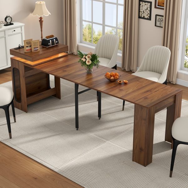 product-fancy-f7c6bc0e-ec2c-4464-a8b3-a91514894d18 Extendable Dining Room Table with Charging Station & LED Lights, White Faux Marble Table, 19.7" to 98.4" Dining Table for 2-8, Modern Space Saving Kitchen Island Table, Rectangle Console Table for Living Room(No Chairs)