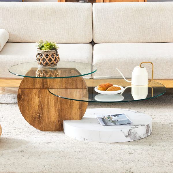 product-fancy-f7c98dd7-ff95-42a0-8c49-8901fd296d5b Glass Coffee Tables for Living Room Round Coffee Tables Modern Double Layer Round Table Circle Coffee Table for Small Space Home Office, Durable And Not Easily Broken, Easy to Assemble, Fashionable Design Feel (42 Inch X 17 Inch)