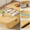 47''-63'' Extendable Dining Table Suitable for 4-8 People, Expandable Modern Fluted Kitchen Table with 2-Tier Storage Shelf, Space-Saving Folding Table for Small Apartments, Folding Mechanism & Natural Wood, Assembly Required