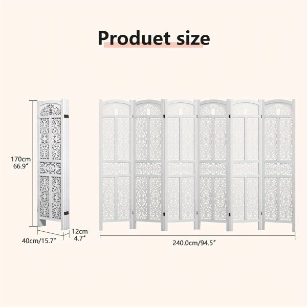 product-fancy-f8324de4-6058-42f9-9b34-4bcea184a900 Handmade 4 or 6 Panel Floral Carved Wood Room Divider Screen - Freestanding Folding Privacy Partition with Burning Walnut & White Finish, Ornate Lattice Design, Lightweight Portable for Home Office Hotel Decor, Space-Saving Decorative Partition