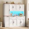 product-fancy-f85f5ad6-1b6a-4b91-8c28-a690d2fa5132 71 Inch Kitchen Pantry Cabinet with LED Lights And Charging Station, 59 Inch Wide Wooden Storage Cabinet with 2 Drawers, 8 Doors, 3-Tier Storage Cart, And 4 Door Shelves, Pantry Storage Cabinet with Microwave Stand for Dining Room, Black, White
