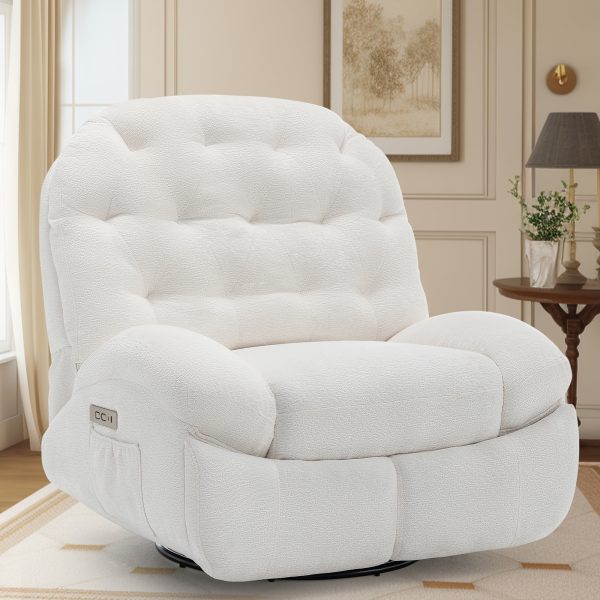 product-fancy-f8a37f32-bb8f-4990-ae12-f89875c7a58a Large Swivel Recliner, Adult Rocking Electric Recliner, Electric Recliner, Comfortable Soft-shell Recliner, with USB Port And Living Room Storage Space, Chenille Fabric, Free Shipping