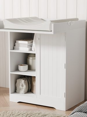 Foldable Baby Changing Station with 3 Drawers, White Diaper Table Organizer with Open Storage for Nursery