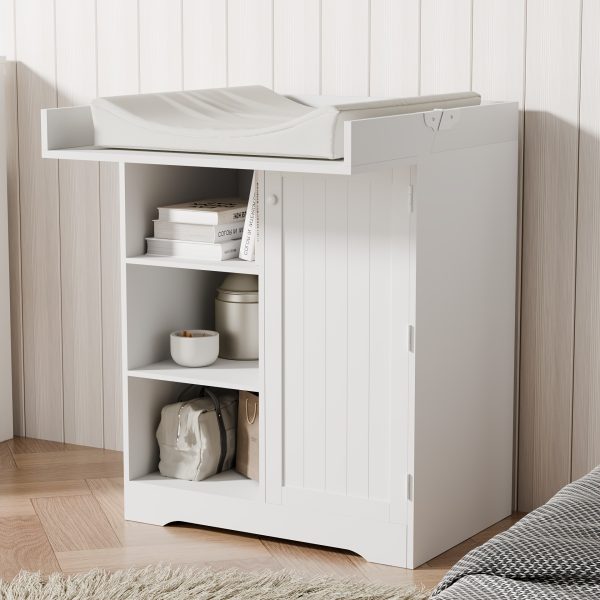 Foldable Baby Changing Station with 3 Drawers, White Diaper Table Organizer with Open Storage for Nursery