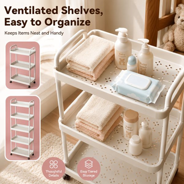 product-fancy-f8eadae6-7ee4-4d1a-8441-5995186c1a8c 4-Tier Household Portable Floor Standing Nursing Cart with Handles, Storage Cart, Adjustable Multi-Level Changing Stand for Diapers, Bottles, And More