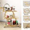 Golden Bar Carts with 3-Tier Shelves, Rolling Bar Carts on Wheels, Kitchen Serving Cart for Dining Room, Glass Bar Carts for Home Use, Round Bar Carts, Wine Carts