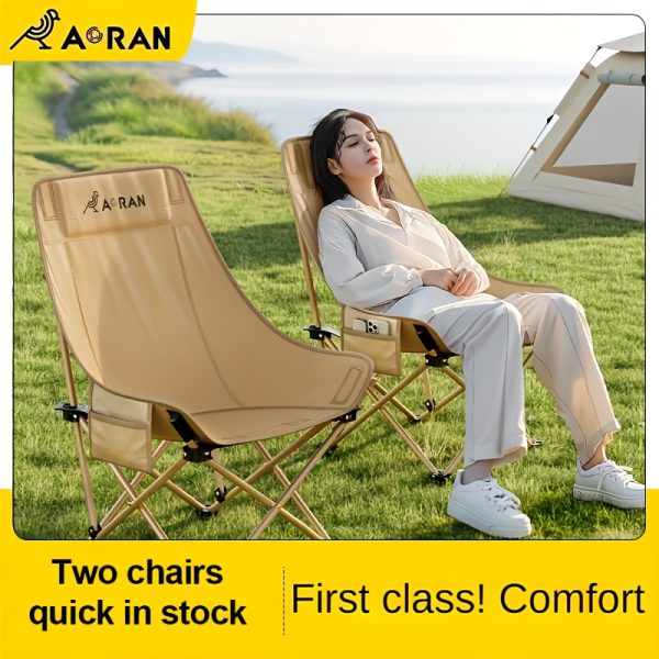 product-fancy-f8f2c507-d5a1-4ca5-9d93-40aac04ee67f 2 High-backed Moon Chairs Come with A Storage Bag for Easy Folding And Storage - Durable Iron Alloy, Suitable for Courtyards, Outdoor Leisure, Camping And Fishing Beach Chairs