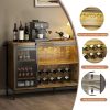 Wine Cabinet for Apartment Dormitory A 55-inch-long, 32-inch-high Farmhouse-style Bar Cabinet Featuring A Wine Rack, Glass Rack, And Storage Space On Both Sides; Finished In A Brown, Natural Wood Tone; Perfect for Use As A Sideboard In The Living