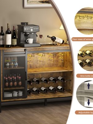 Wine Cabinet for Apartment Dormitory A 55-inch-long, 32-inch-high Farmhouse-style Bar Cabinet Featuring A Wine Rack, Glass Rack, And Storage Space On Both Sides; Finished In A Brown, Natural Wood Tone; Perfect for Use As A Sideboard In The Living